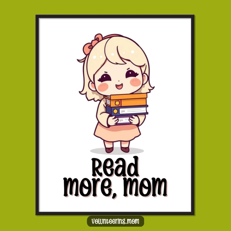 Funny Wall Art: Book Mom with Stack Poster, Gift Idea