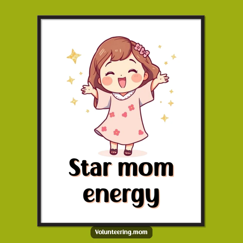 Funny Wall Art: Happy Mom Dancing with Glitter Stars, Gift Idea