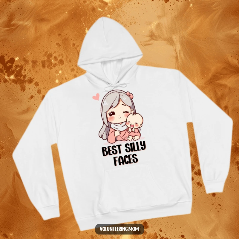 Funny hoodie featuring a mom making a comical face to amuse her child, showing a loving and funny interaction.