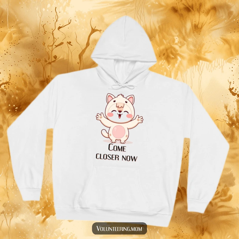 Funny Kawaii animal mom hoodie designed with open arms, inviting hugs and symbolizing connection.