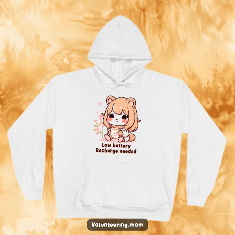 Funny Mom animal character snuggled in a soft hoodie, enjoying a peaceful cup of tea, radiating warmth and comfort.