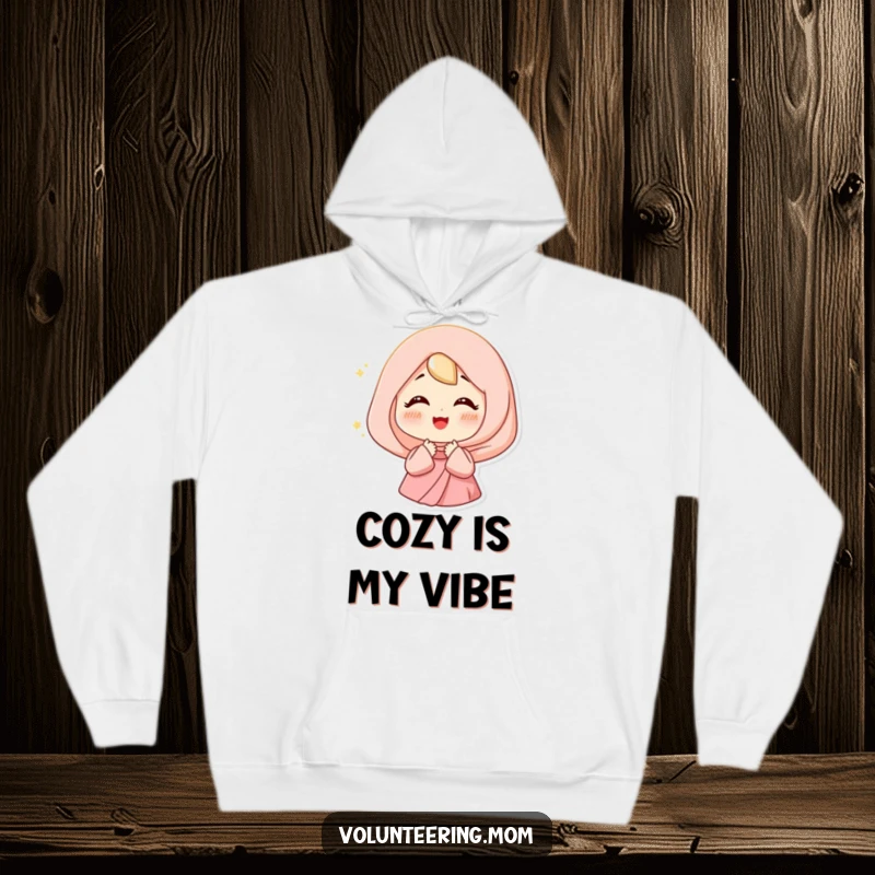 Funny Happy Mom Hoodie with a woman sighing contentedly, bathed in a soft, glowing light, offering comfort.