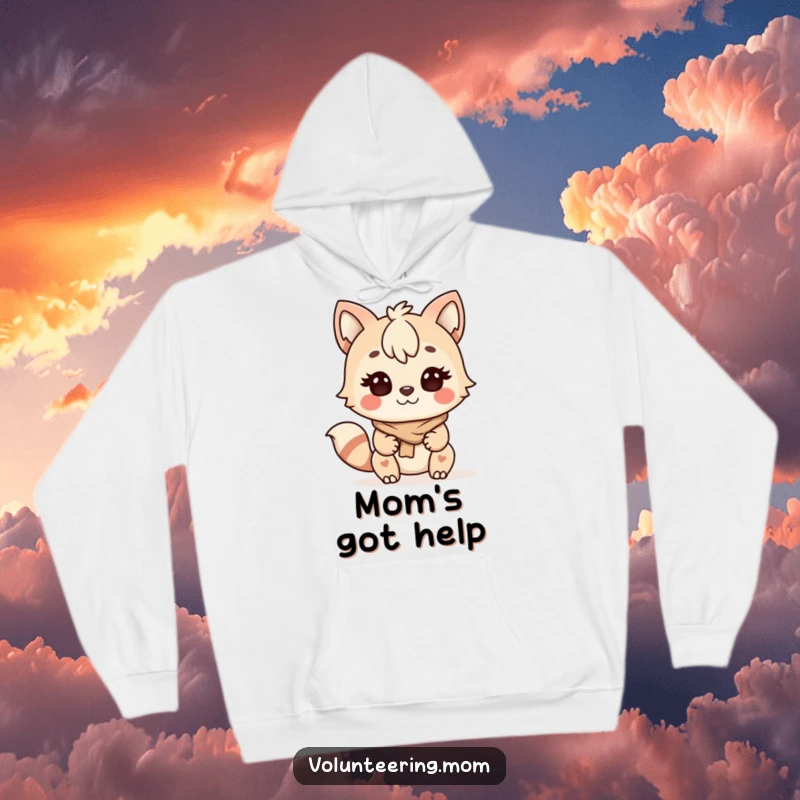 Funny Kawaii Mom Helping Animal Hoodie, a determined and happy mom character offering assistance to others.