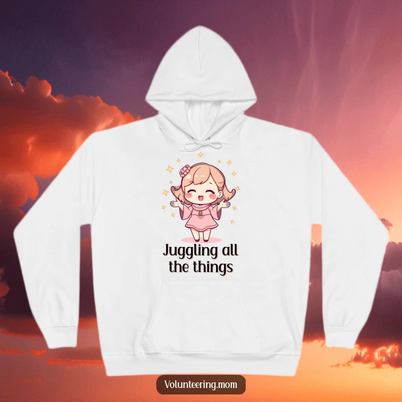 Funny hoodie featuring a kawaii mom character sparkling as she expertly juggles various responsibilities.