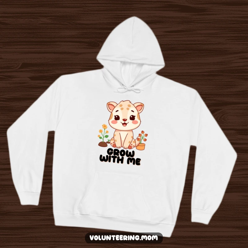 Funny hoodie featuring a mom animal character gardening with a wide, satisfied smile, perfect for cozy garden days.