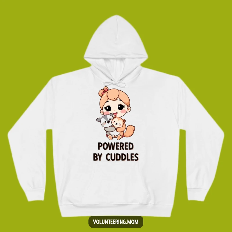 Cozy Funny Kawaii Mom Hoodie: Gentle Animal Holding Design, Warm Gift