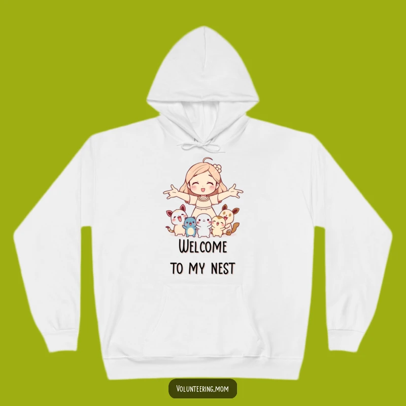Cozy Funny Mom Creature Hoodie: Welcoming mom with animals, a warm and humorous gift for nurturers.