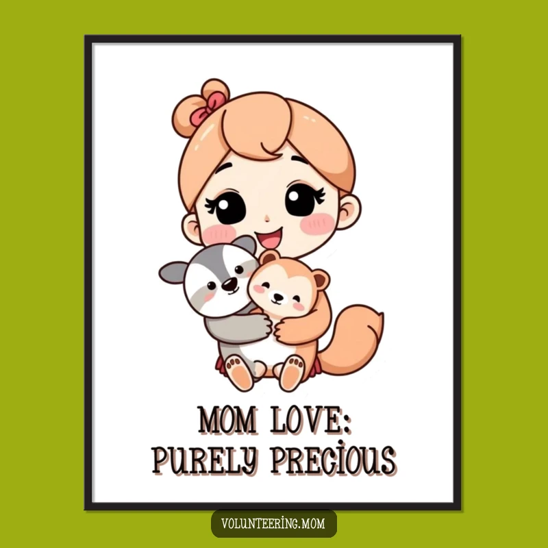 Cute Free Printable Wall Art: Kawaii Mom & Baby Animal, Sweet Decor