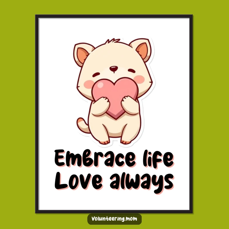 Funny Free Printable Wall Art: Heart Hugs, Adorable Animal Embrace, Downloadable Decor!