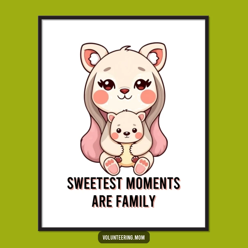 Free Printable Kawaii Mom Animal Art: Sweet Baby Love Downloadable Decor