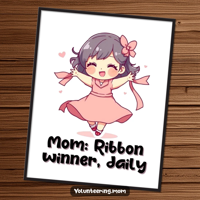 Funny Free Printable Wall Art: Mom character captured mid-spin, ribbon swirling dynamically, embodying playful energy.