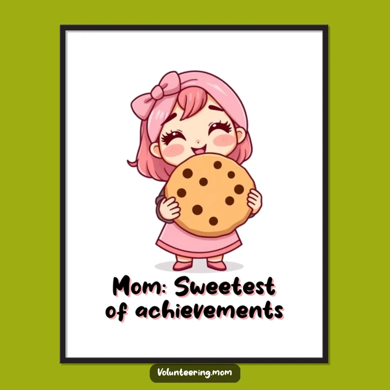 Free Printable Wall Art: Cute Mom with Giant Cookie, Funny Kitchen Decor Downloadable