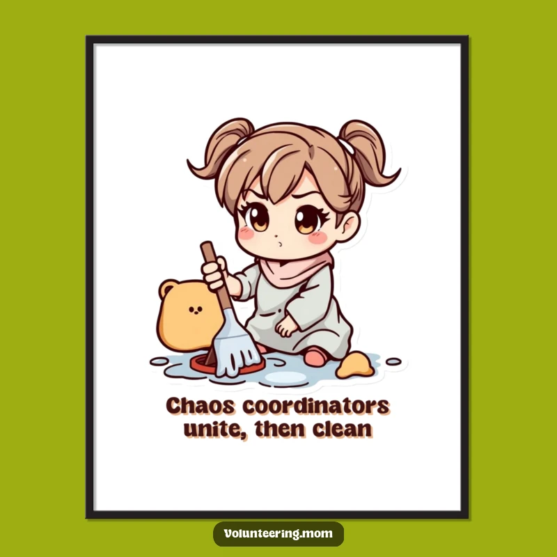 Free Printable Wall Art: Determined Mom Cleaning Mess Funny Downloadable Decor