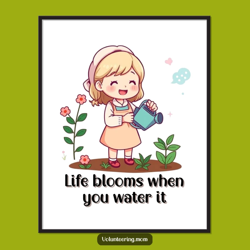 Free Printable Wall Art: Funny Mom Gardener, Cheerful Garden Scene, Downloadable Art