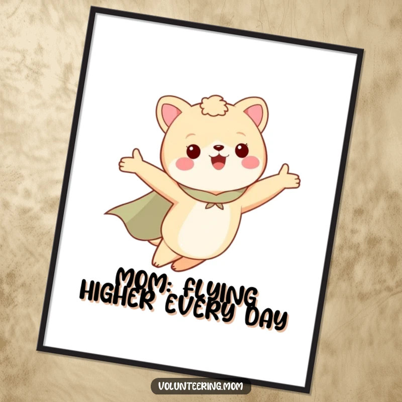 Funny Free Printable Wall Art: A Mom animal flies with a cape, arms outstretched, embodying strength and empowerment.