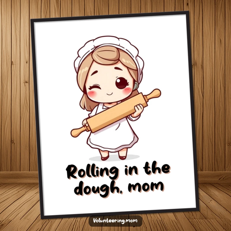 Funny Free Printable Wall Art: Mom character in apron, holding rolling pin, giving a playful wink