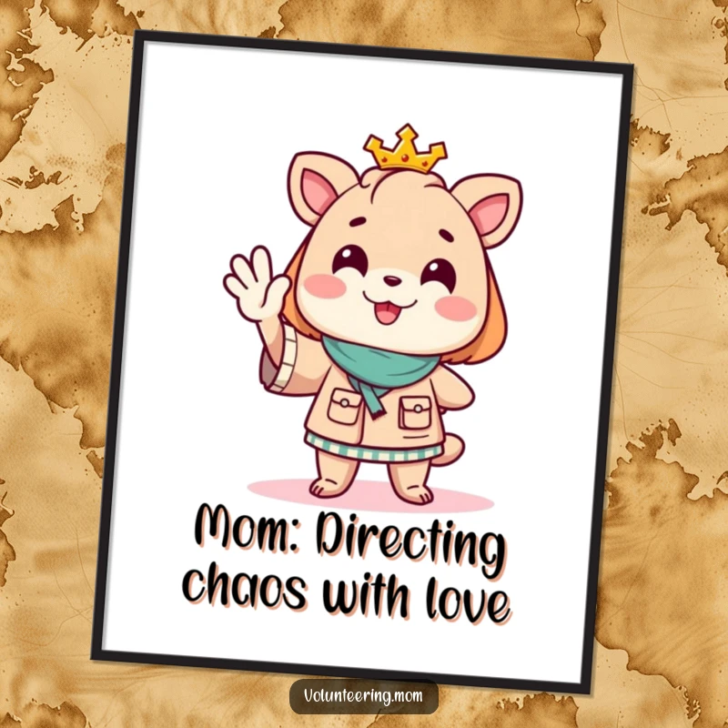 Funny free printable wall art depicting a mom animal energetically directing traffic with a big, happy wave.