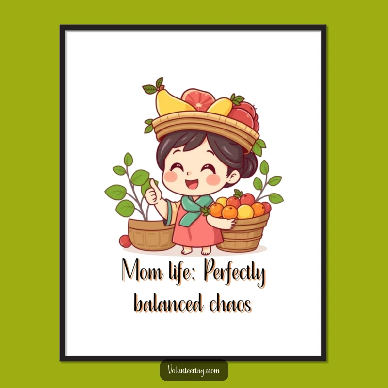 Funny Free Printable Wall Art: Mom Balancing Fruit Head - Quirky Downloadable Home Decor!