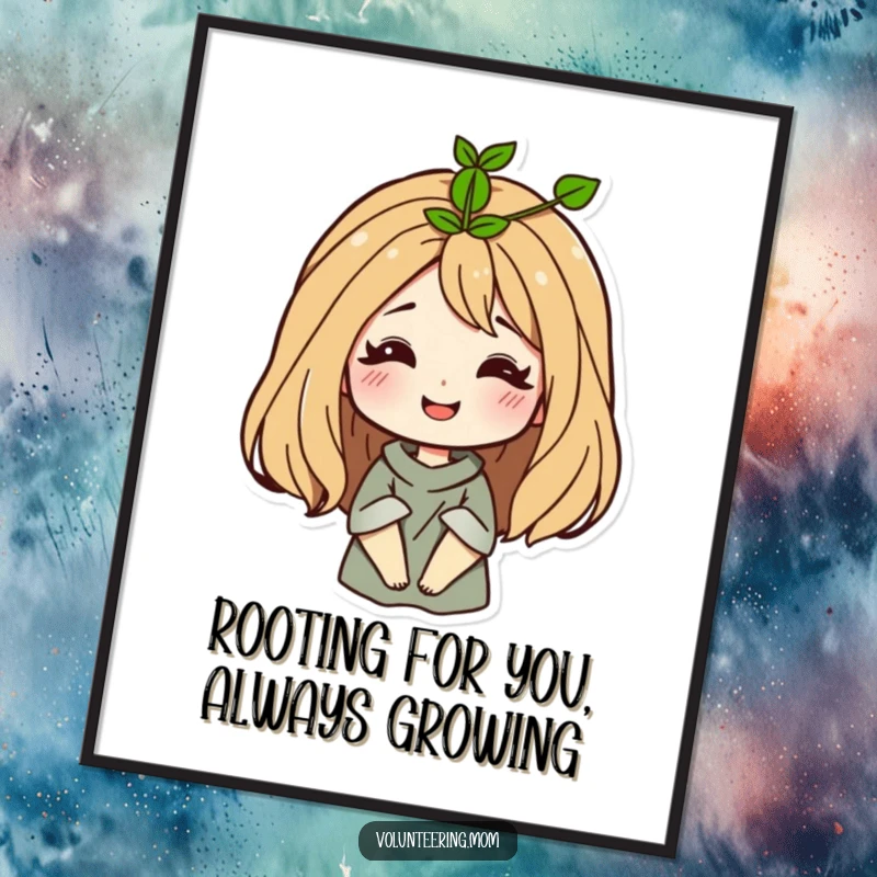 Funny Free Printable Wall Art: A smiling mom with a vibrant sprout growing from her hair, adding cheerful decor.