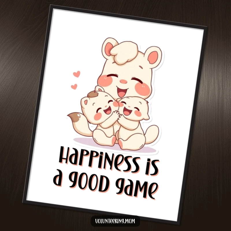Funny Free Printable Wall Art: A Mom animal and child animal in a fit of shared laughter, playing together happily.