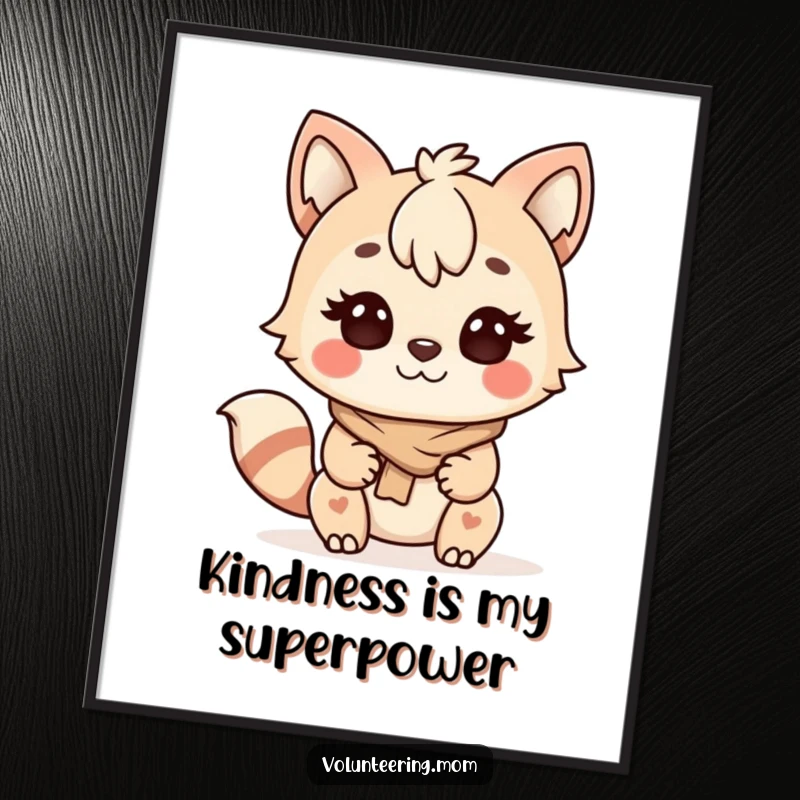 Funny Free Printable Wall Art of a determined, happy Kawaii mom animal helping others, bringing warmth and humor.