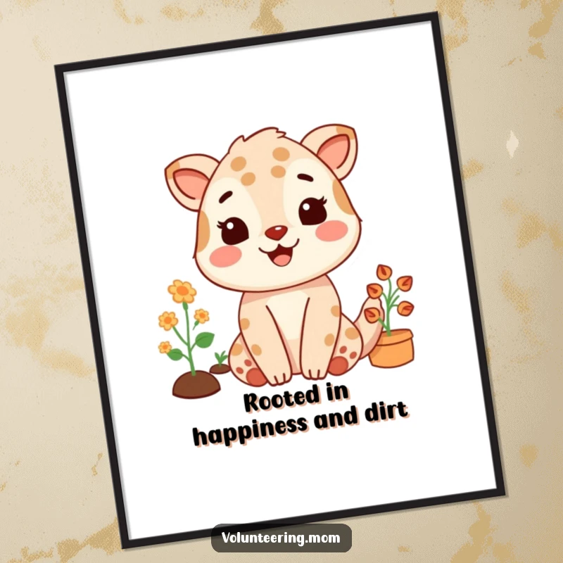 Funny Free Printable Wall Art: A Mom animal with a satisfied smile tends her garden, bringing outdoor joy inside.