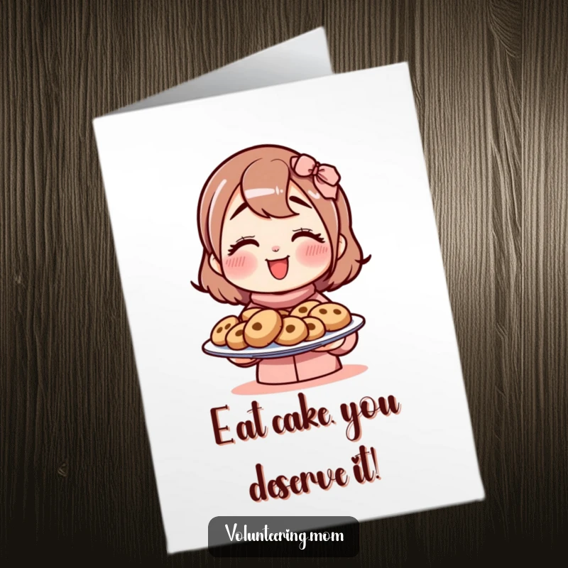 Funny Free Printable Birthday Card: Mom offers a huge plate of cookies with a wink, perfect for a laugh.