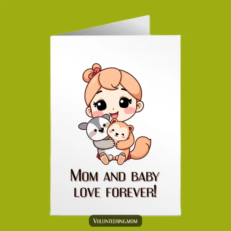 Free Printable Birthday Card: Kawaii Mom & Baby Animal, Sweet Downloadable Gift