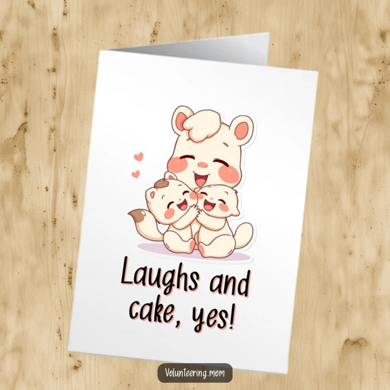 Funny Free Printable Birthday Card: A Mom animal and child animal in fits of laughter while playing joyfully together.