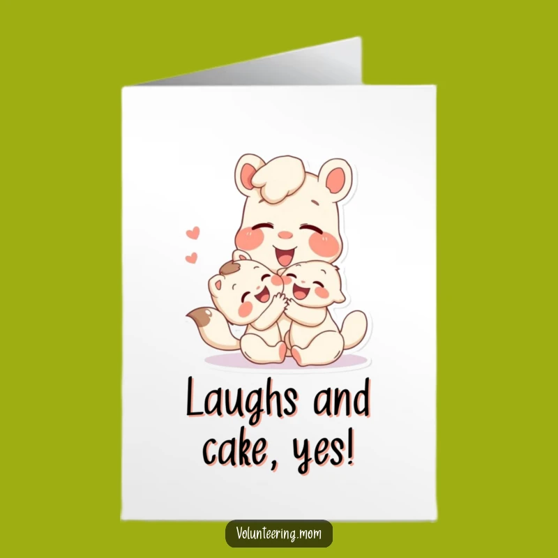 Free Printable Birthday Card: Laughing Mom and Child Animal Funny Downloadable Gift