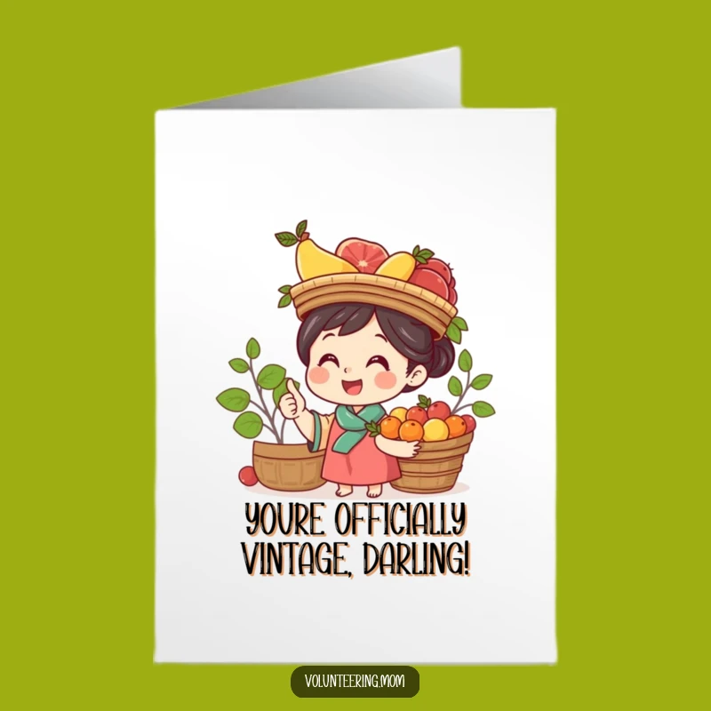 Funny Free Printable Birthday Card: Cheerful Mom Balancing Fruit Head - LOL Downloadable Gift!