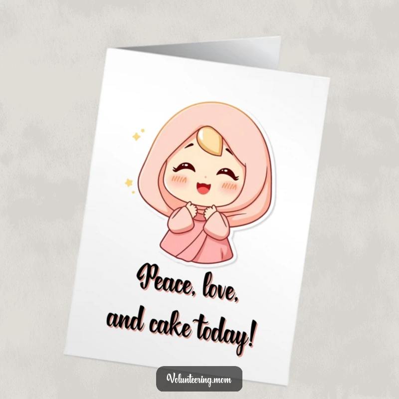 Funny Free Printable Birthday Card: Mom exhaling a happy sigh in a gentle, soft light, conveying peace.