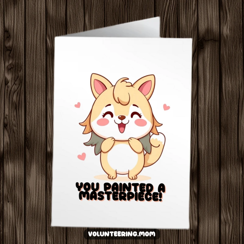 Funny Free Printable Congratulations Card: A Mom animal enthusiastically paints a vibrant picture, symbolizing a successful creation.