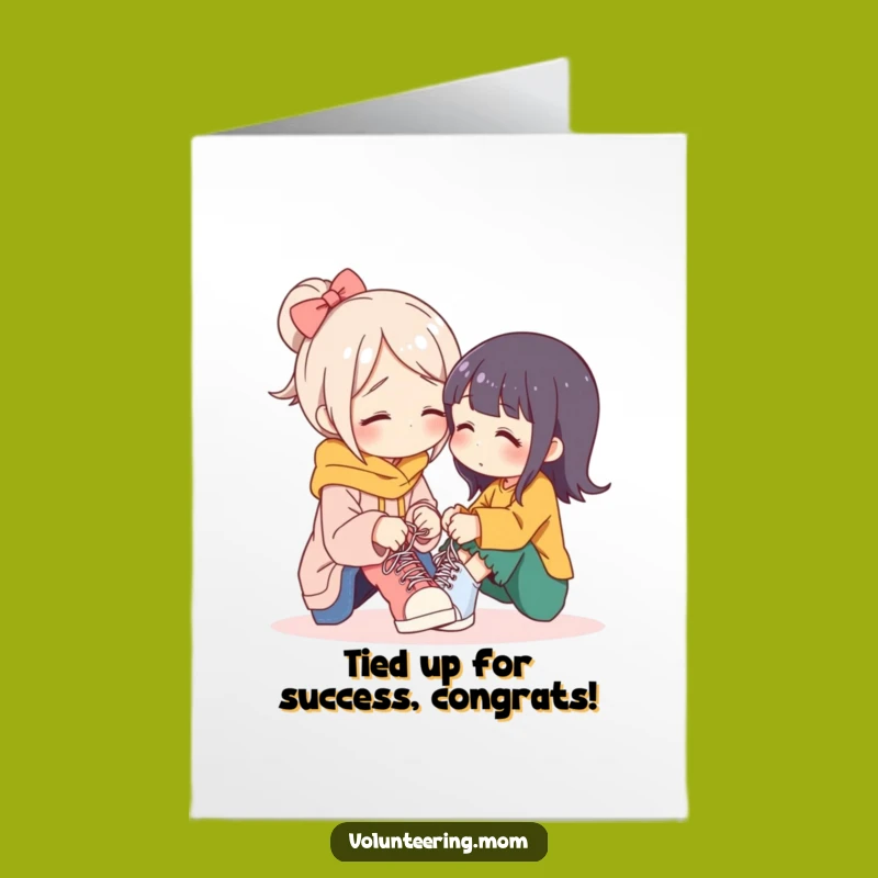 Free Printable Congrats Card: Caring Mom Tying Shoes, Gentle Downloadable Gift