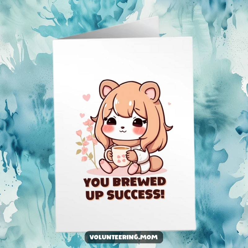 Funny free printable congratulations card showing a mom animal taking a well-deserved tea break.