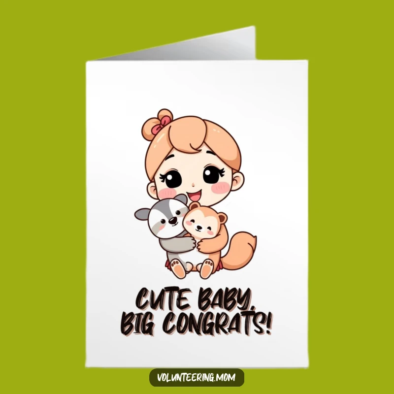 Free Printable Congrats Card: Kawaii Mom, Baby Animal Joy, Downloadable