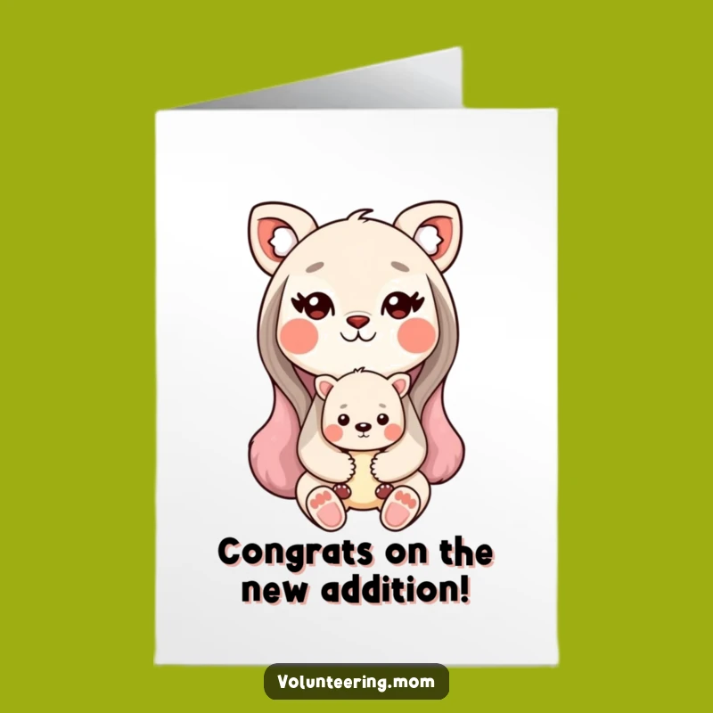 Free Printable Kawaii Mom Animal Congrats Card: Sweet Baby Hug Downloadable