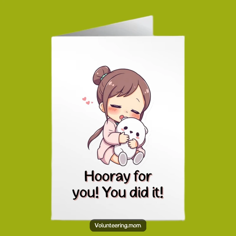 Free Printable Congrats Card: Relieved Mom Hugging Toy Funny Grab-and-Go Gift