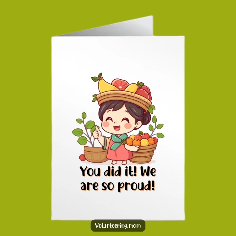 Free Printable Congrats Card: Mom's Fruit Balancing Act - Hilarious Dream Achieved Downloadable!