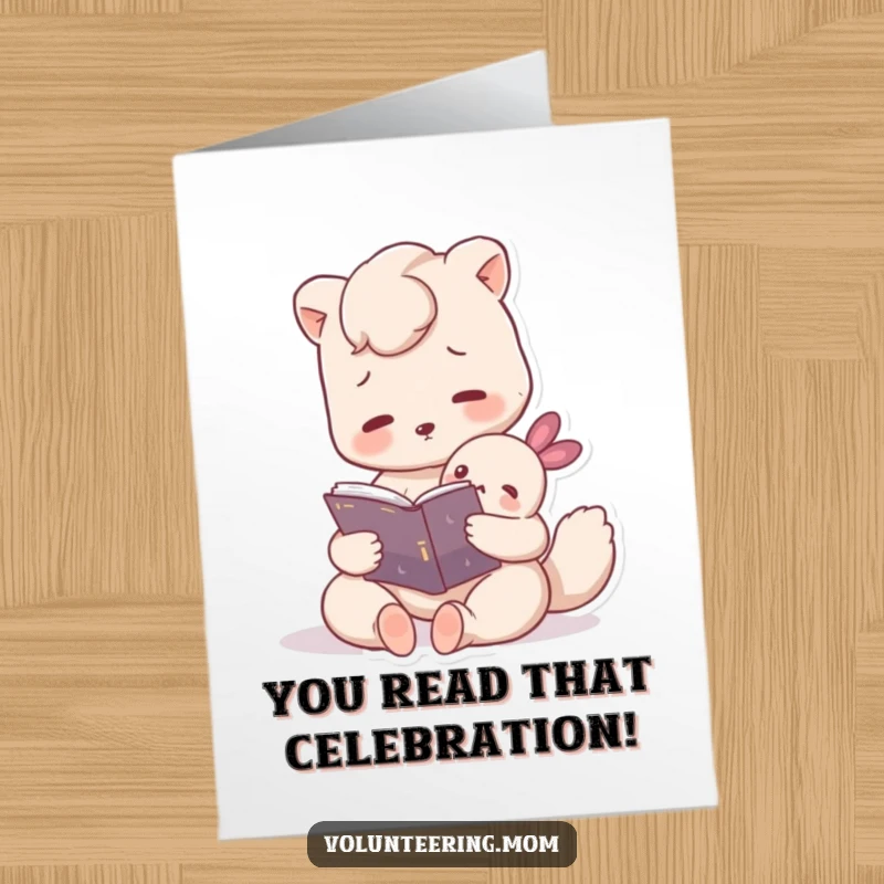 Funny Free Printable Congratulations Card: A gentle Mom animal reading a book to a small creature, signifying shared moments.