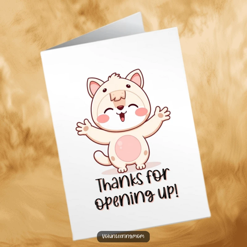 Funny Free Printable Kawaii Mom Thank You Card: Kawaii mom animal character with open arms, offering connection and thanks.