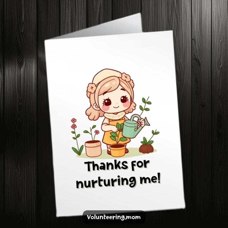 Funny Free Printable Thank You Card: Cute mom character enthusiastically cheering with colorful pom-poms in hand, spreading joy.