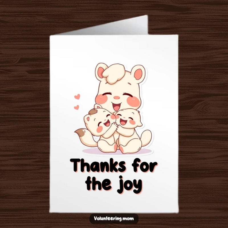 Funny Free Printable Thank You Card: A Mom animal and child animal caught mid-laugh while playing, conveying heartfelt thanks.
