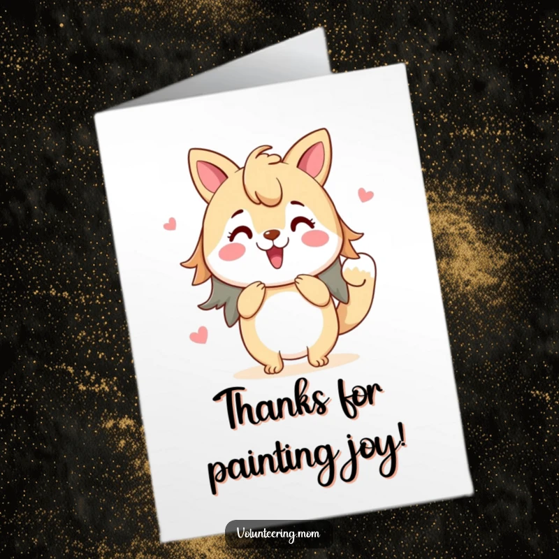 Free Printable Thank You Card: An excited Mom animal paints a colorful masterpiece, a vibrant token of thanks.
