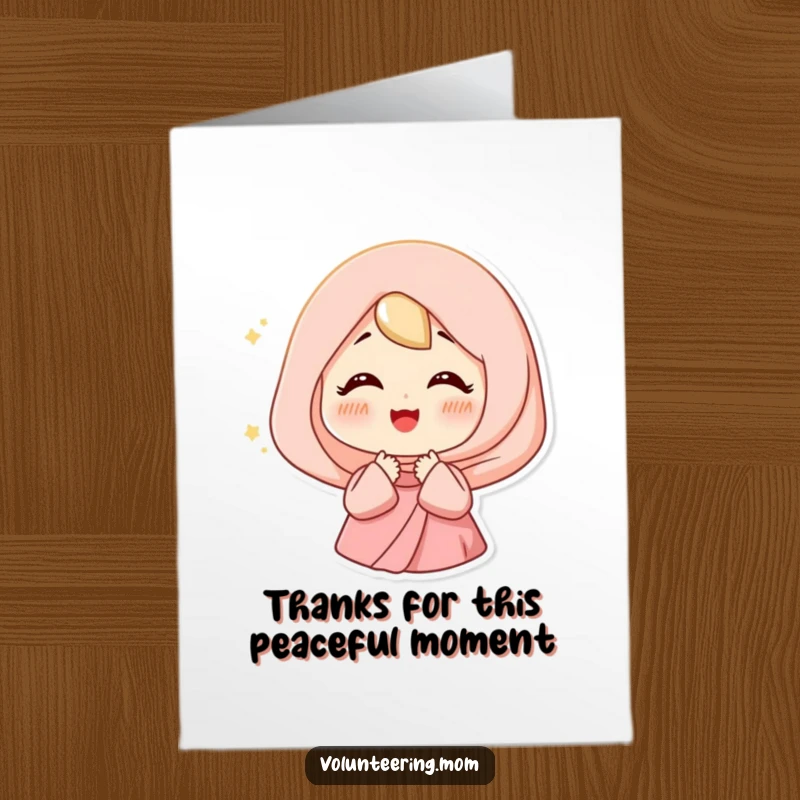 Funny Free Printable Thank You Card: Mom exhaling a peaceful sigh in a warm light, expressing heartfelt thanks.