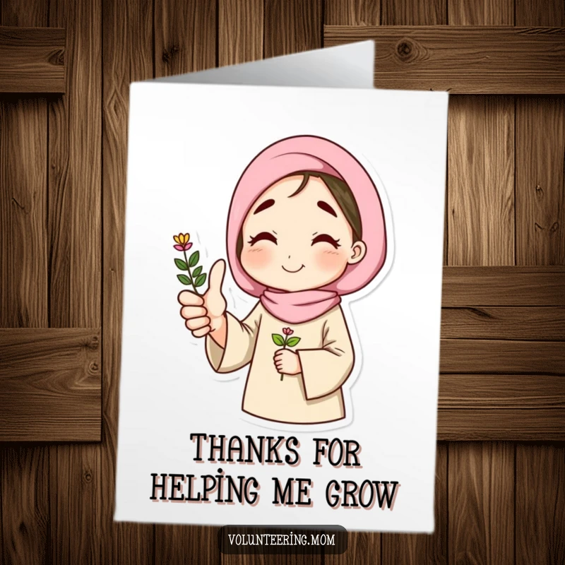 Funny Free Printable Thank You Card: Mom giving a thumbs up while holding a plant, showing appreciation.