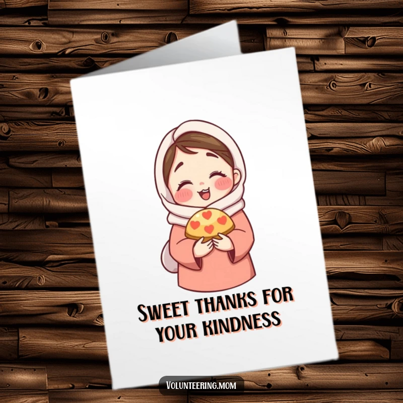 Funny Free Printable Thank You Card: A mom character sharing a delicious pastry and offering a warm, comforting hug.