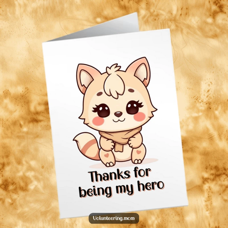Funny Free Printable Thank You Card of a determined, happy Kawaii mom animal helping others, showing appreciation.