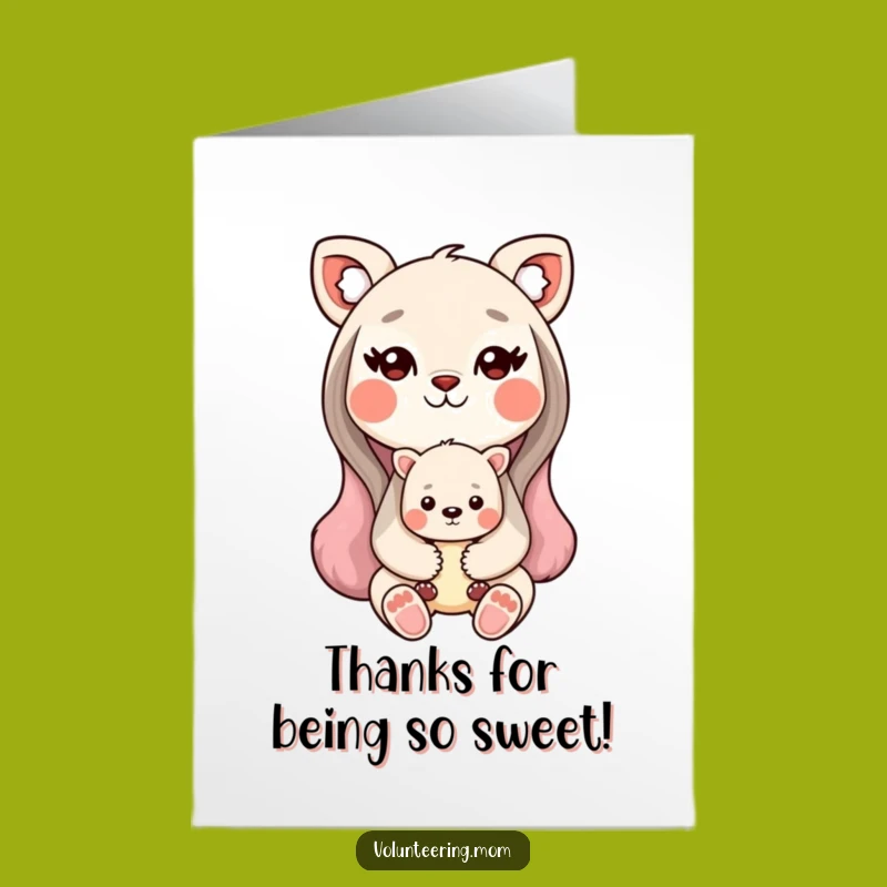 Free Printable Kawaii Mom Animal Thank You Card: Sweet Gratitude Downloadable