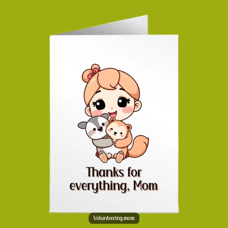 Free Printable Thank You Card: Kawaii Mom's Love, Baby Animal Gratitude